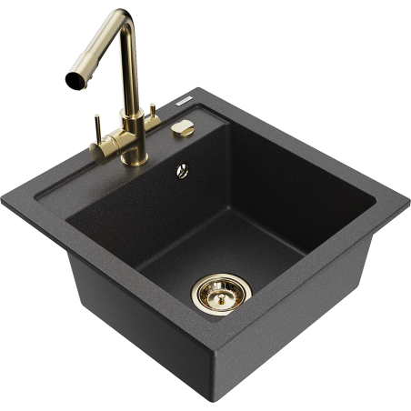 Mexen Vito fregadero de granito de 1 compartimento con grifo de cocina Duero, negro moteado - 6503-76-671600-50