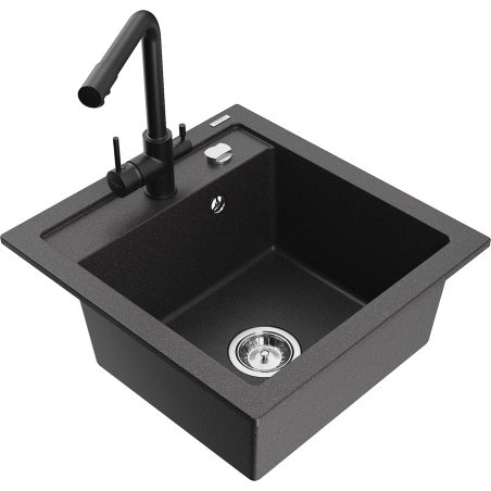 Mexen Vito granite sink 1-bowl with Duero kitchen tap, black speckled - 6503-76-671600-70