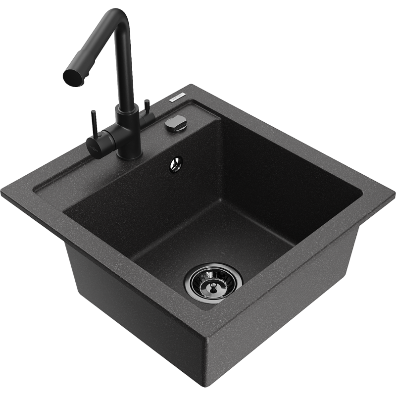 Mexen Vito fregadero de granito de 1 compartimento con grifo de cocina Duero, negro moteado - 6503-76-671600-70-B