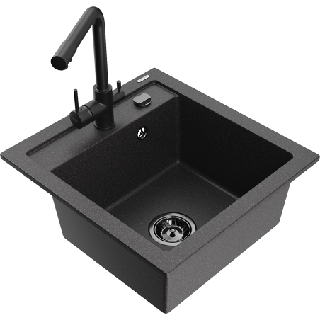 Mexen Vito fregadero de granito de 1 compartimento con grifo de cocina Duero, negro moteado - 6503-76-671600-70-B