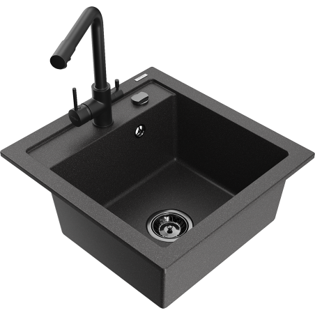 Mexen Vito granite kitchen sink 1-bowl with Duero kitchen tap, black flecked - 6503-76-671600-70-B
