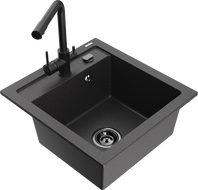 Mexen Vito granite sink 1-bowl with Duero kitchen faucet, black speckled - 6503-76-671600-70-B