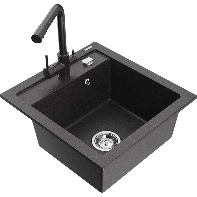 Mexen Vito lavello in granito monocamera con rubinetto da cucina Duero, nero maculato - 6503-76-671600-76