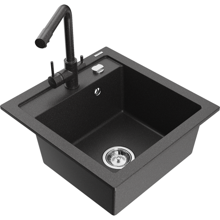 Mexen Vito 1-komorige granieten spoelbak met keukenmengkraan Duero, zwart gespikkeld - 6503-76-671600-76