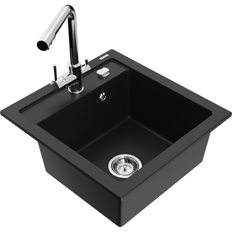 Mexen Vito lava-louça de granito 1-cuba com torneira de cozinha Duero, preto - 6503-77-671600-00