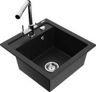 Mexen Vito fregadero de granito de 1 cuenco con grifo de cocina Duero, negro - 6503-77-671600-00