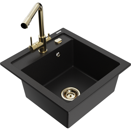 Mexen Vito granit gootsteen 1-kamer met keukenkraan Duero, zwart - 6503-77-671600-50