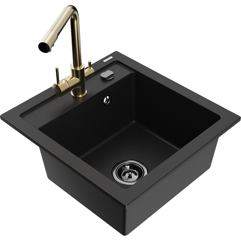 Mexen Vito granitizlietne ar vienu nodalījumu un virtuves jaucējkrānu Duero, melns - 6503-77-671600-50-B