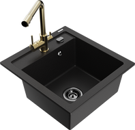 Mexen Vito 1-bowl granite sink with Duero kitchen faucet, black - 6503-77-671600-50-B