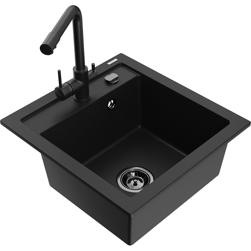 Mexen Vito granit izlietne ar vienu nodalījumu un virtuves jaucējkrānu Duero, melna - 6503-77-671600-70-B