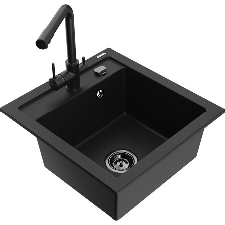 Mexen Vito granite 1-bowl sink with Duero kitchen tap, black - 6503-77-671600-70-B