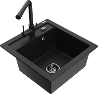 Mexen Vito fregadero de granito de 1 cubeta con grifo de cocina Duero, negro - 6503-77-671600-70-B