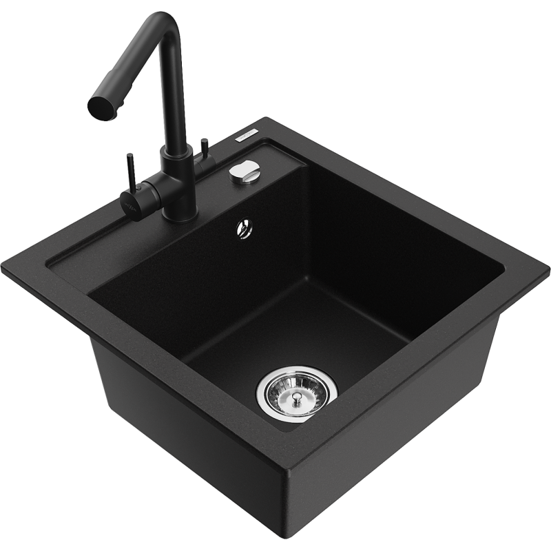Mexen Vito lavello in granito 1-vasca con miscelatore da cucina Duero, nero - 6503-77-671600-70
