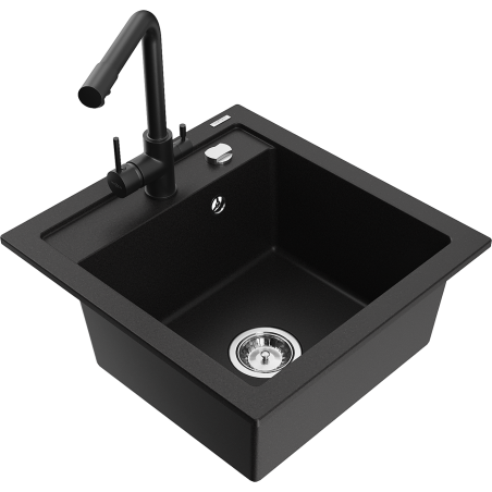 Mexen Vito fregadero de granito de 1 cubeta con grifo de cocina Duero, negro - 6503-77-671600-70