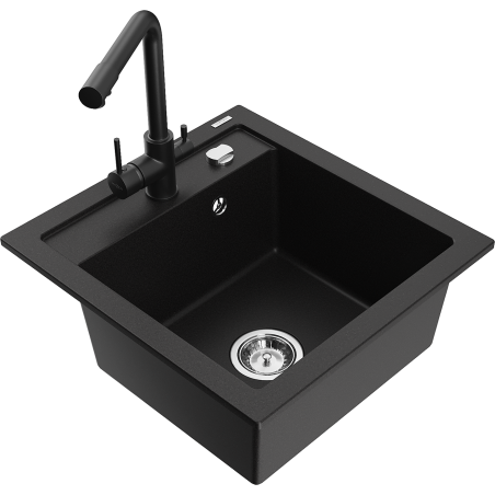 Mexen Vito single-bowl granite sink with Duero kitchen faucet, black - 6503-77-671600-70