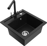 Mexen Vito single-bowl granite sink with Duero kitchen faucet, black - 6503-77-671600-70