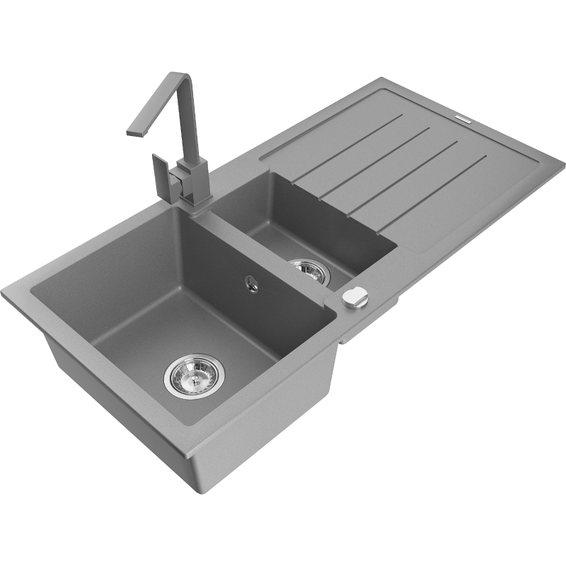 Mexen Andres Granitdiskho med 1,5 ho och avrinningsyta och köksblandare Rita, grå - 6515-71-670300-71