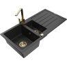 Mexen Andres granite sink 1.5-bowl with drainer and Rita kitchen tap, black/silver metallic - 6515-73-670300-50