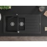 Mexen Andres Granitspüle 1,5-beckig mit Abtropffläche und Küchenarmatur Rita, schwarz/silber metallic - 6515-73-670300-70