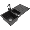 Mexen Andres fregadero de granito de 1,5 senos con escurridor y grifo de cocina Rita, negro/metálico plateado
