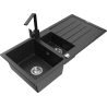 Mexen Andres granite sink 1.5-bowl with drainer and Rita kitchen tap, black/silver metallic - 6515-73-670300-70