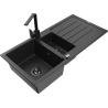 Mexen Andres fregadero de granito 1,5-cubetas con escurridor y grifo de cocina Rita, negro/plateado - 6515-73-670300-70-B