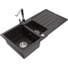 Mexen Andres 1,5-kompoorts granieten gootsteen met afdruiprek en keukenmengkraan Rita, zwart/gouden metallic - 6515-75-670300-00