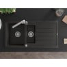 Mexen Andres granīta izlietne ar 1,5 nodalījumiem, ar noteku un virtuves jaucējkrānu Rita, melna/zeltīta metālika
