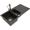 Mexen Andres 1,5-Komponenten Granitspull mat Drainboard an Kichenkran Rita, schwaarz/gëllen metalik - 6515-75-670300-50