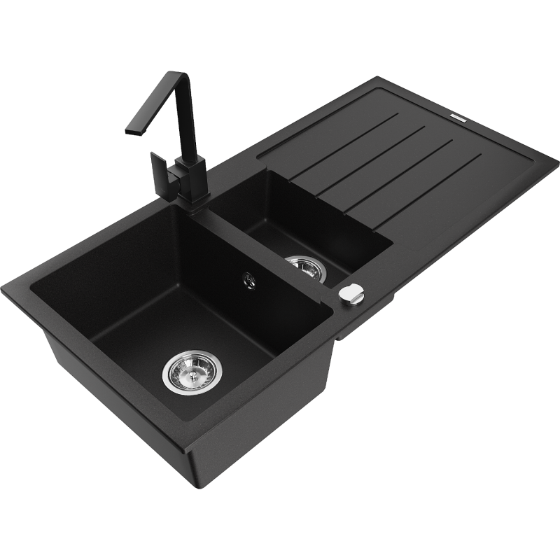 Mexen Andres Graniittinen 1,5-allaspesuallas valutason ja Rita-keittiöhana, musta/kulta metallihohto - 6515-75-670300-70