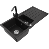Mexen Andres fregadero de granito 1,5 senos con escurridor y grifo de cocina Rita, negro/dorado metálico- 6515-75-670300-70