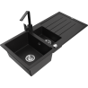 Mexen Andres granite sink 1.5-bowl with drainer and Rita kitchen tap, black/gold metallic- 6515-75-670300-70