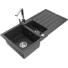 Mexen Andres granite sink 1.5-bowl with drainer and Rita kitchen tap, black speckled - 6515-76-670300-00