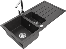 Mexen Andres granitdiskbänk 1,5-kammare med avrinning och köksblandare Rita, svart med stänk - 6515-76-670300-00