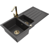 Mexen Andres granite sink 1.5-bowl with drainer and Rita kitchen tap, black speckled - 6515-76-670300-50