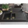 Mexen Andres granite sink 1.5-bowl with drainer and Rita kitchen tap, black speckled - 6515-76-670300-50