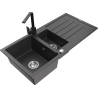 Mexen Andres évier en granit 1,5 bac avec égouttoir et mitigeur de cuisine Rita, noir moucheté - 6515-76-670300-70