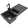 Mexen Andres granieten spoelbak 1,5-komorige met afdruiprek en keukenmengkraan Rita, zwart gespetterd - 6515-76-670300-70
