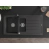 Mexen Andres granieten spoelbak 1,5-komorige met afdruiprek en keukenmengkraan Rita, zwart gespetterd - 6515-76-670300-70