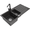 Mexen Andres granite sink 1.5-bowl with drainer and kitchen tap Rita, speckled black - 6515-76-670300-76