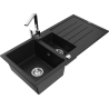Mexen Andres granite sink 1.5-bowl with drainer and Rita kitchen tap, black - 6515-77-670300-00