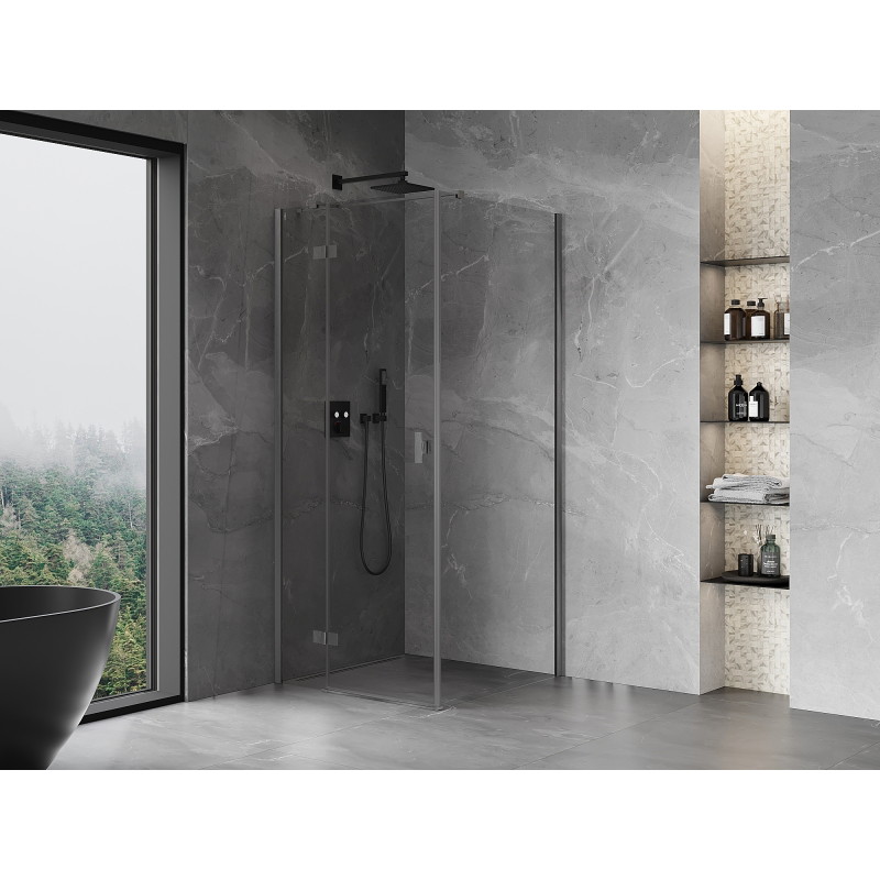 Mexen Mist-H T cabina de ducha abatible izquierda 95 x 95 cm, transparente, gris metálico cepillado - 8A5T-095-095-66-00-L