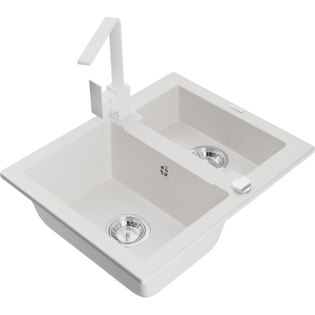 Mexen Carlos lavello in granito 1,5 vasca con miscelatore cucina Rita, bianco - 6518-20-670300-20
