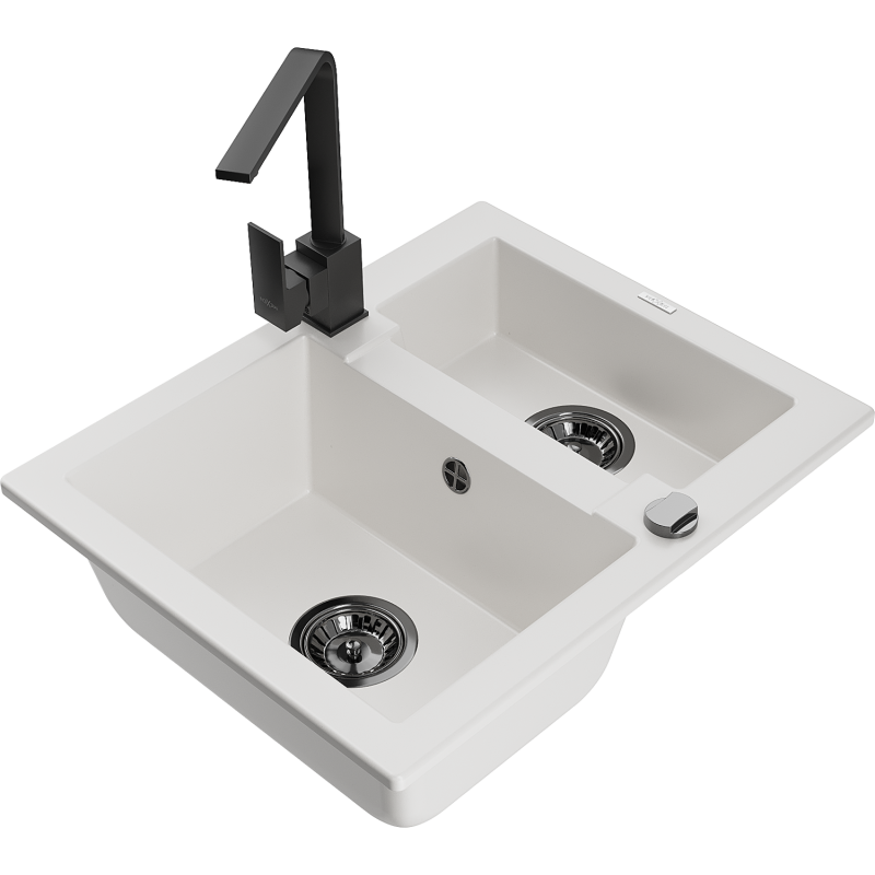 Mexen Carlos granitdiskho 1,5-fack med köksblandare Rita, vit - 6518-20-670300-70