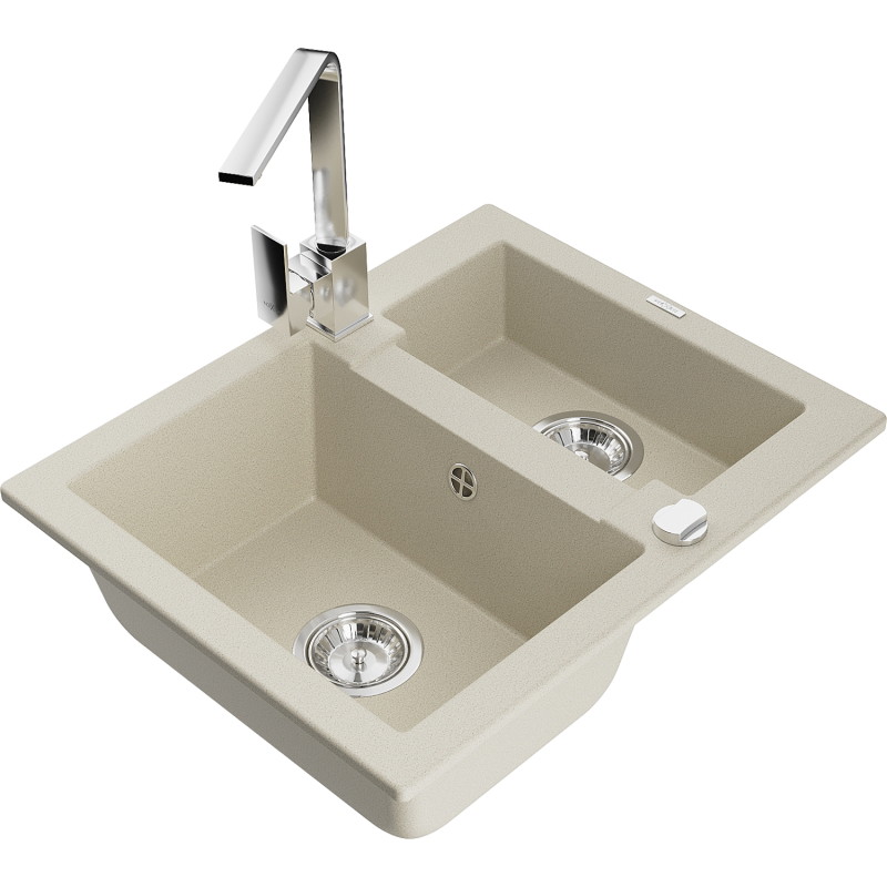 Mexen Carlos 1,5-komorige granieten gootsteen met keukenmengkraan Rita, beige - 6518-69-670300-00