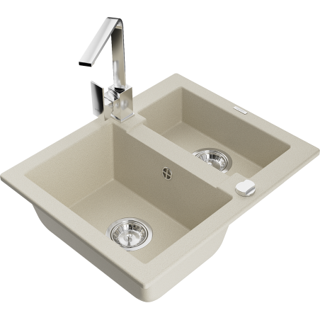 Mexen Carlos fregadero de granito de 1,5 senos con grifo de cocina Rita, beige - 6518-69-670300-00