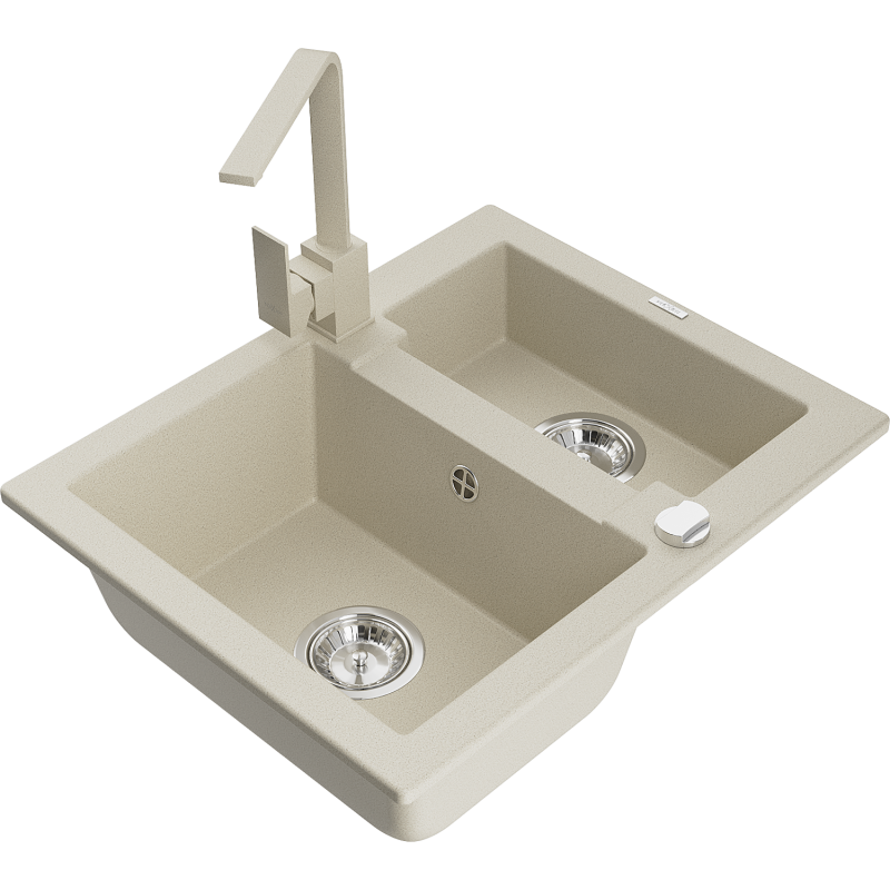 Mexen Carlos Granitspüle 1,5-Becken mit Küchenarmatur Rita, beige - 6518-69-670300-69