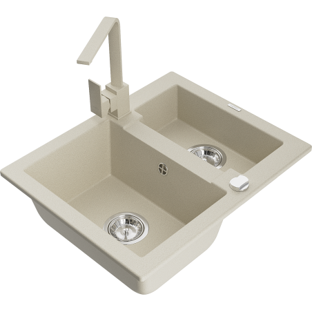 Mexen Carlos fregadero de granito 1,5 cubetas con grifo de cocina Rita, beige - 6518-69-670300-69