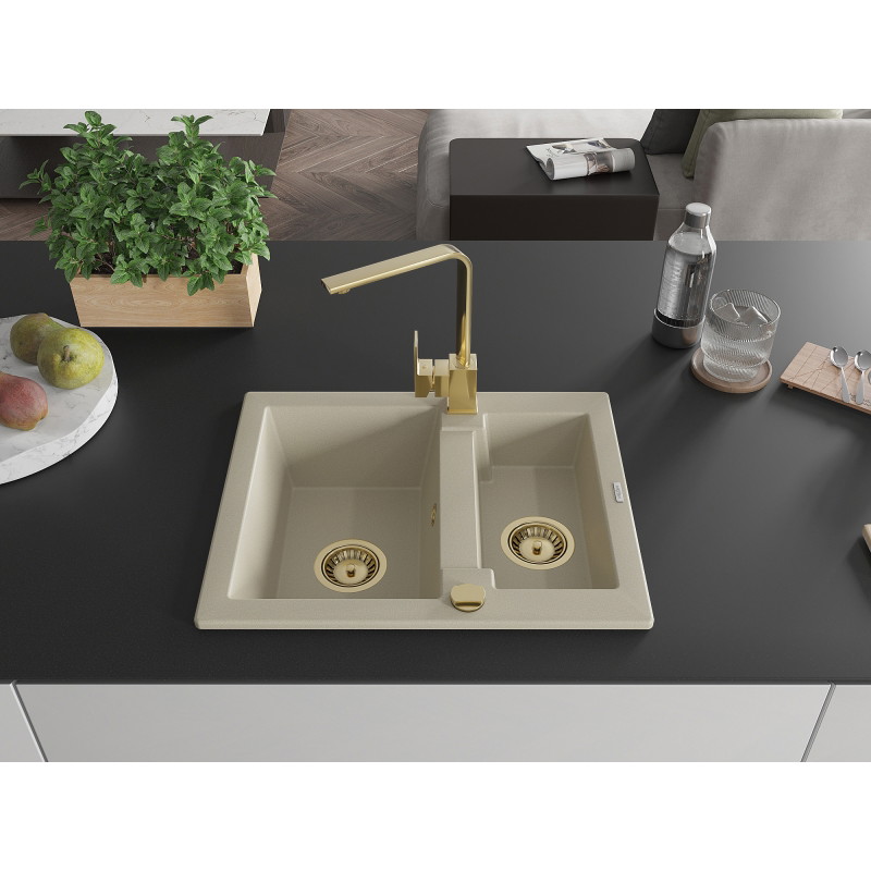 Mexen Carlos 1,5-Kammer Granitspüle mit Küchenarmatur Rita, beige - 6518-69-670300-50