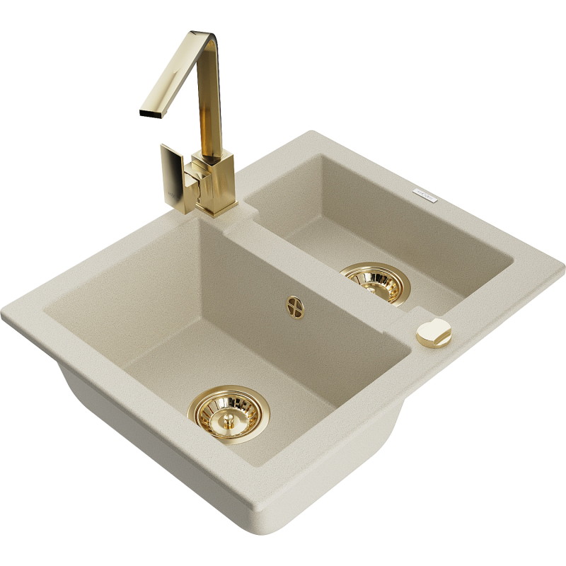 Mexen Carlos 1,5-Kammer Granitspüle mit Küchenarmatur Rita, beige - 6518-69-670300-50